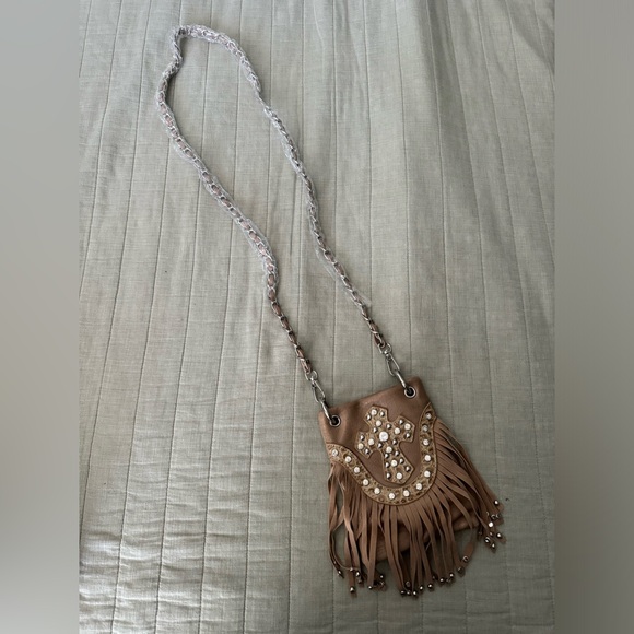 Western fringe tan, studded dainty purse - Picture 2 of 2